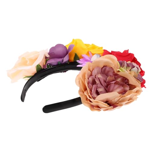 LRXIYODE Halloween Haarreif mit Farbiger Rosenblüte und Schädelkopf Dekoratives Stirnband für Party Cosplay und Fest Leichter Auffälliger Haarschmuck für Damen für Halloween Feiern und von LRXIYODE