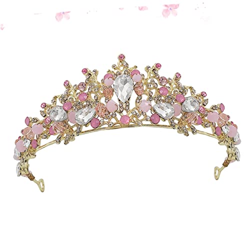 LRXIYODE Handgefertigte Brautkrone Rosa Haarschmuck Eleganter Kopfschmuck Hochzeit Festliche Accessoires für Damen und Mädchen von LRXIYODE