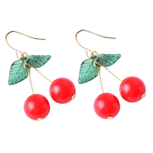 LRXIYODE Handgefertigte Cherry Dangle Ohrringe Rot Retro Ohrhänger Damen Schmuck Muttertag Geburtstag von LRXIYODE
