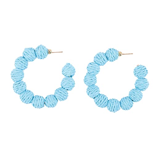LRXIYODE Handgefertigte Raffia Creolen Ohrringe Damen Boho Sommer Schmuck Leicht Rattan Ball Design Hautfreundlich Strand Party von LRXIYODE