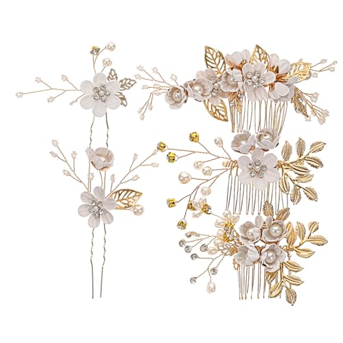 LRXIYODE Handgefertigtes Perlen Haarkamm mit Strasssteinen Teiliges Brautschmuck Eleganter Haarschmuck für Hochzeit Vintage Stil Leichte Haarnadeln für Damen und Mädchen von LRXIYODE