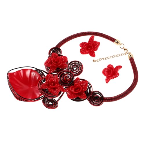 LRXIYODE Handgefertigtes Schmuckset Auffällige Blumige Statement-halskette und Ohrringe Robuste Aluminium-draht-resin-blumen Farbenfrohes Klobiges Perfektes für Party und Fest von LRXIYODE
