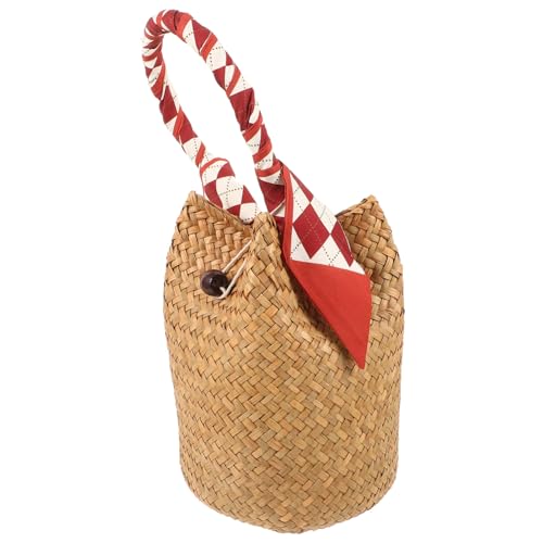 LRXIYODE Handgewebte Strandtasche mit buntem Seidenschal Faltbare Tragetasche aus Natürlichem Seegras Vielseitige Handtasche für Damen für Strand Einkauf und Party Modische von LRXIYODE