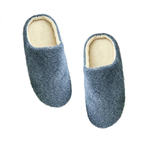 LRXIYODE Hausschuhe Damen Herren Kuschelige Plüschpantoffeln mit Baumwollfüllung Weiche Rutschfeste Geräuschlose Winter Hausschuhe für Zuhause Blau von LRXIYODE