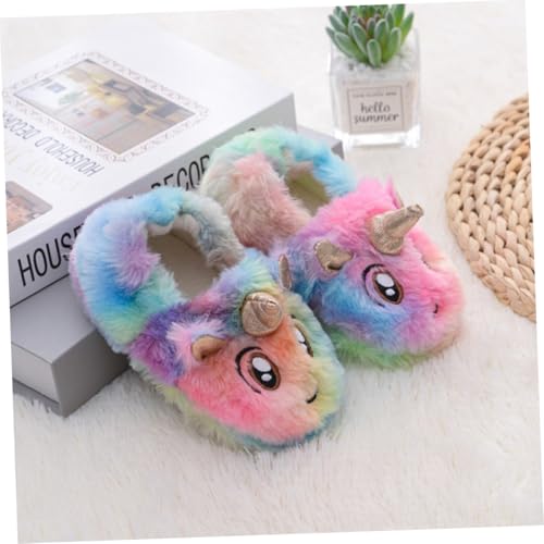 LRXIYODE Hausschuhe Plüsch Slipper mit Einhornmotiv Warm Rutschfest Weiche Indoor Schuhe für Mädchen und Jungen Innensohle Bunte Cartoon Hausschuhe für Herbst Winter von LRXIYODE