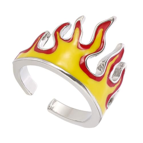 LRXIYODE Hip Hop Fire Flame Ring Offener Verstellbarer Metallring Modischer Stylischer Schmuck Für Herren Und Damen von LRXIYODE