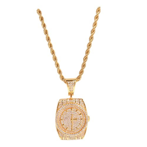 LRXIYODE Hip Hop Persönlichkeit Kette mit Zirkonia Uhr Anhänger Goldfarbene Kordelkette Stylische Statement Halskette für Frauen und Männer Modischer Schmuck für Partys und Clubs von LRXIYODE