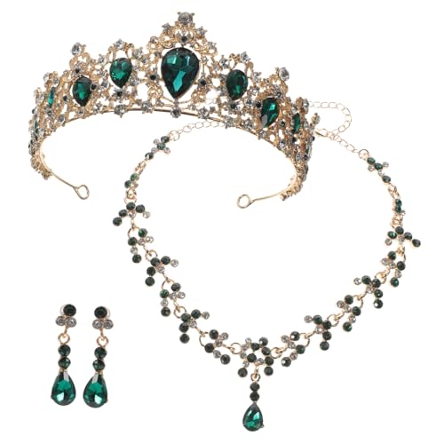 LRXIYODE Hochwertiges Brautschmuck Set mit Grünem Diadem Halskette und Ohrringen Elegantes Schmuckaccessoire für Hochzeit Party und Festliche Anlässe Damen Schmuckset für Braut und Gäste von LRXIYODE