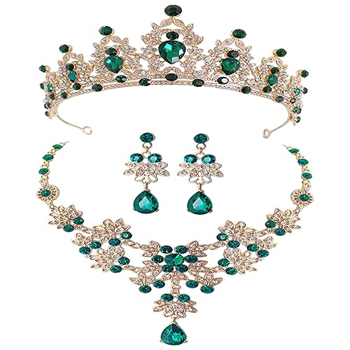 LRXIYODE Hochzeits Schmuckset für Damen Tiara Halskette und Ohrringe Elegantes Diadem mit Kristallen für Braut Brautjungfern und Besondere Anlässe von LRXIYODE