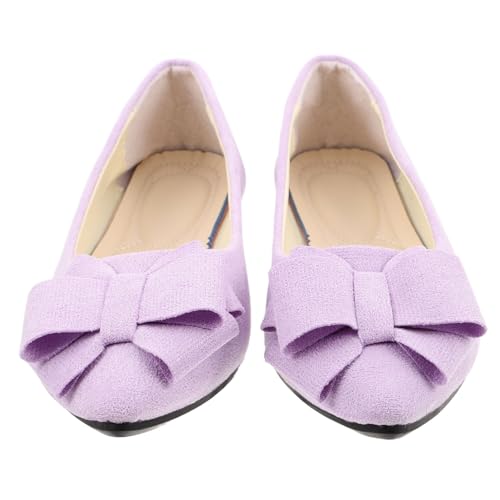 LRXIYODE Hochzeitsarbeit Flache Schuhe Wohnungen mit Schleife Frauen Wohnungen Spitze Ballerinas Frauen spitz Zehenwohnungen Bequeme Arbeitsschuhe Brautjungfernschuhe Wildleder- Violett von LRXIYODE