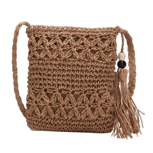 LRXIYODE Hohle Quasten Umhängetasche Damen Strandtasche Handgewebt Leicht Vintage Stil All Match Schultertasche für Alltag Party und Urlaub von LRXIYODE