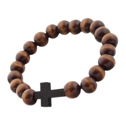 LRXIYODE Holzperlen Armband mit Kreuzanhänger Handgefertigtes Langlebiges und Stabiles Schmuckstück für Frauen für Besondere Anlässe Wie Muttertag und Weihnachten von LRXIYODE