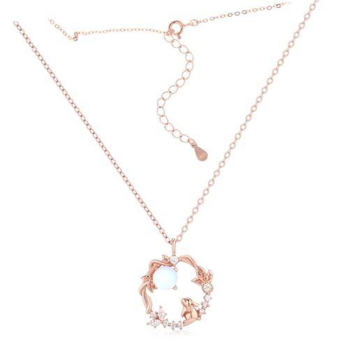 LRXIYODE Kaninchen Halskette Mond Anhänger Für Frauen Zierliche 925 Sterling Silber Verstellbare Schlüsselbein Halskette Mit Süßem Hasen Design Romantisches Schmuckstück Für Jeden von LRXIYODE