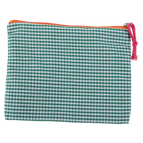 LRXIYODE Kleine Grüne Karierte Kosmetiktasche Aus Baumwoll-leinen Tragbare Make-up Und Toilettentasche Für Frauen Elegante Vintage-aufbewahrung Für Reisen Und Alltag von LRXIYODE