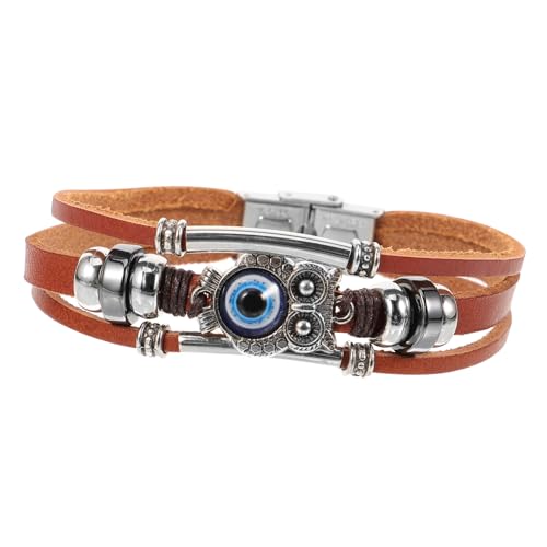 LRXIYODE Katzenaugen Armband Rindsleder mit Eule Charm Mehrlagig Modisches Herrenaccessoire für Besondere Anlässe und Alltag von LRXIYODE