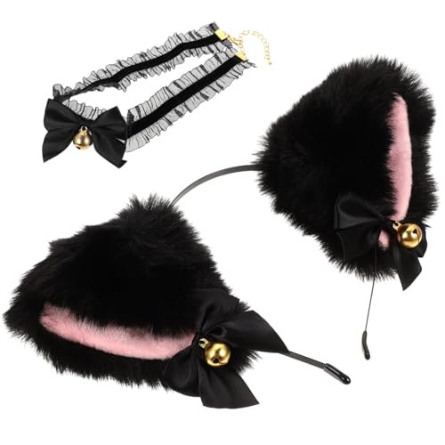 LRXIYODE Katzenohren Stirnband mit Glocke und Spitze Leichtes Haarschmuck accessoire für Mädchen Originelles Cat Ears Headband für Party Cosplay und Karneval von LRXIYODE