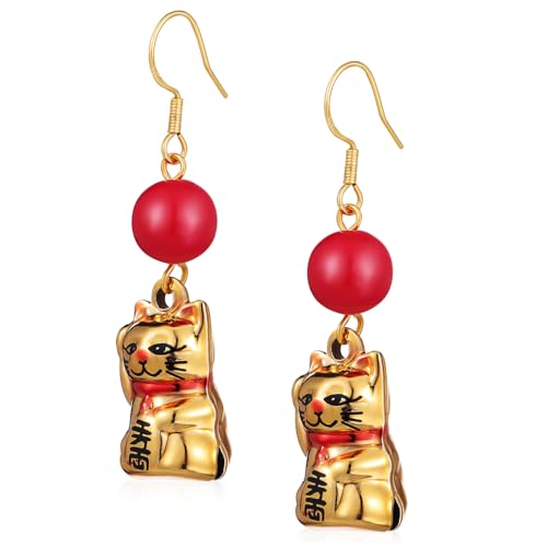 LRXIYODE Katzenohrringe Damen Hängend Metall Anhänger Glücksbringer Schmuck Niedliche Katzenliebhaber von LRXIYODE