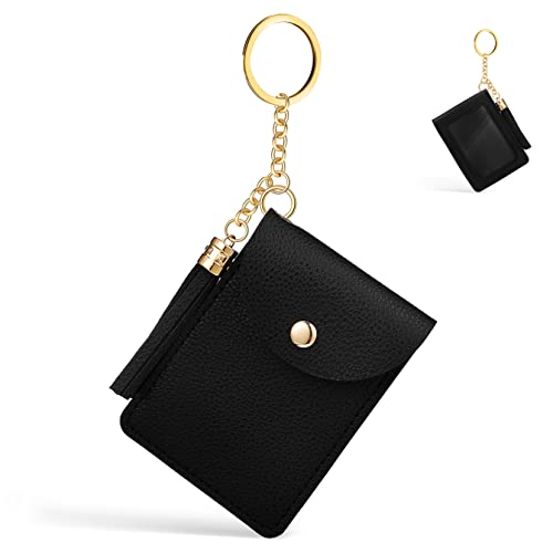 LRXIYODE Kleiner Kartenhalter Mit Schlüsselring Und Quasten Aus Pu-Material Modischer Kreditkartenetui Für Bargeld Und Münzen Handlich Für Handtaschen Und Rucksäcke von LRXIYODE