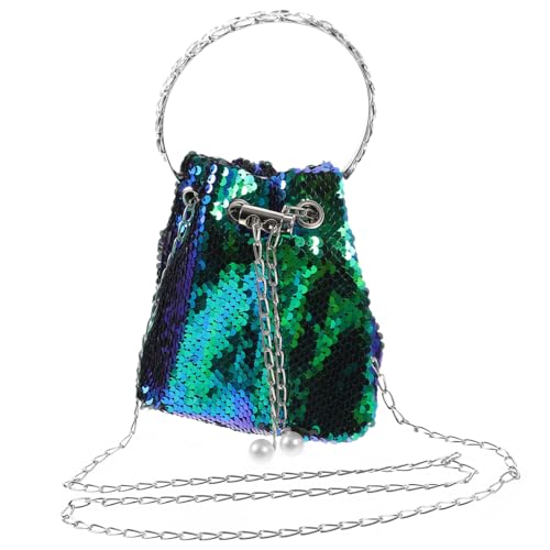 LRXIYODE Kleine Damen Bucket Bag mit Pailletten Modische Mini Crossbody Umhängetasche Schimmernde Schultertasche für Arbeit Schule und Alltag Vielseitig Einsetzbar Blau von LRXIYODE