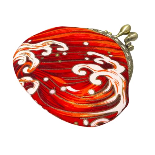 LRXIYODE Kleine Geldbörse Damen aus Baumwolle mit Wellenmuster Handliches Münzfach Dekorative Kompakte Portemonnaie für Münzen Schlüssel und Lippenstift Modisches Accessoire Rot von LRXIYODE