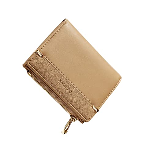 LRXIYODE Kompakte Damen Geldbörse PU Multifunktionale Kurze Brieftasche mit Reißverschluss für Geld Karten und Münzen Milchtee Farbe Leicht und Tragbar für Unterwegs von LRXIYODE
