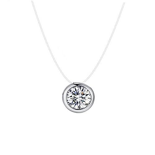 LRXIYODE Kristallanhänger Halskette für Damen mit Unsichtbarem Angelschnur Design Runder Zirkonia Pendant Eleganter Modeschmuck für Partys Hochzeiten und Besondere Anlässe von LRXIYODE