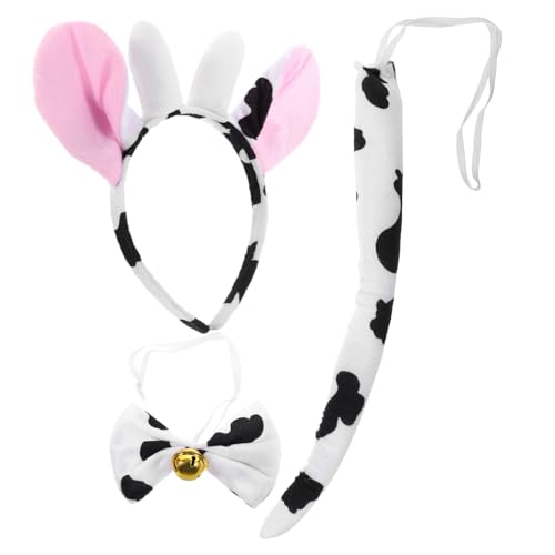 LRXIYODE Kuhkostüm mit Elastischem Stirnband Tierohren Haarreif und Fliege Langlebige Party und Halloween Accessoires für Erwachsene von LRXIYODE