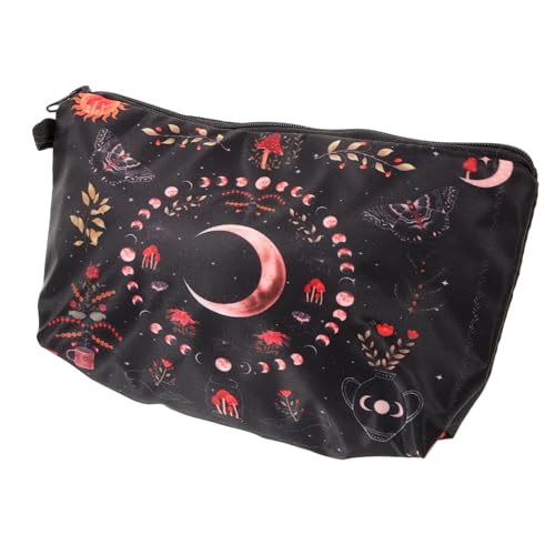 LRXIYODE Kulturtasche Damen Polyester Mondphasen Blumenmuster Tragbare Kosmetiktasche Leicht und Robust Für Reisen Business Camping Badezimmer Organizer von LRXIYODE