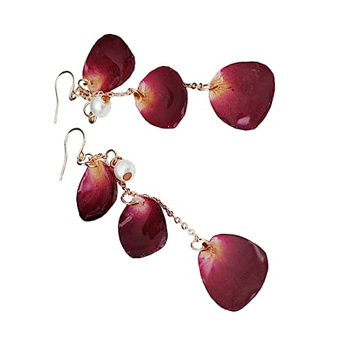 LRXIYODE Lange Blütenblatt Ohrhänger Damen Schmuck Party Statement Ohrstecker Handgefertigt Tiefrot Elegant von LRXIYODE