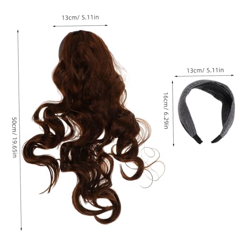 LRXIYODE Lange Lockige Wellenperücke mit Grauem Stirnband Hitzebeständige Synthetische Fasern Natürlich Wirkendes Braunes Haarteil für Damen Voluminöse Komfortable Wellige Langhaarfrisur von LRXIYODE