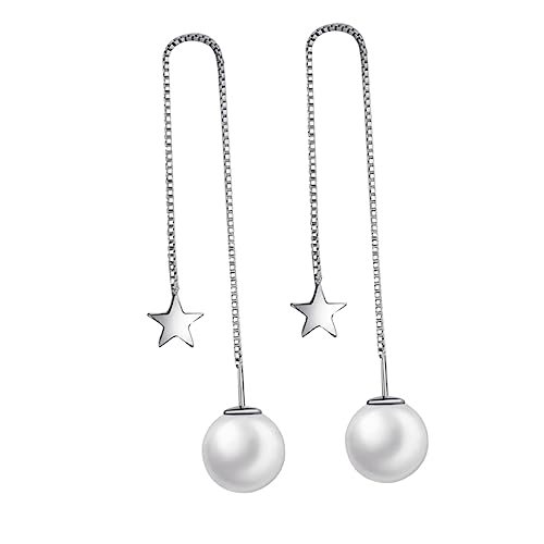 LRXIYODE Lange Silber Ohrhänger mit Perlen und Sternen Tropfen Ohrringe Damen Schmuck für Party Alltag Hypoallergen Modisch Leicht von LRXIYODE
