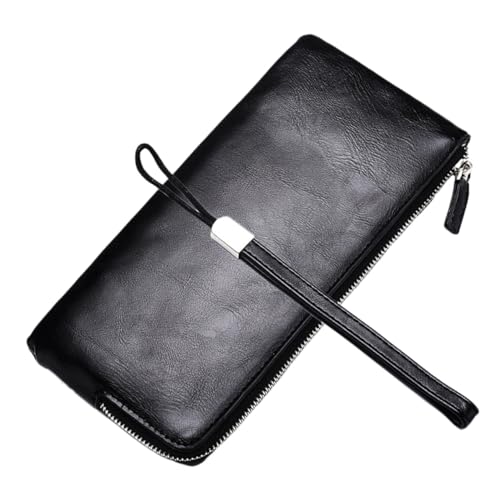 LRXIYODE Langes Herren Portemonnaie mit Reißverschluss Stilvolle Multifunktionale Geldbörse für Karten und Bargeld Strapazierfähiges Reise und Business Wallet mit Handgelenkriemen Schwarz von LRXIYODE