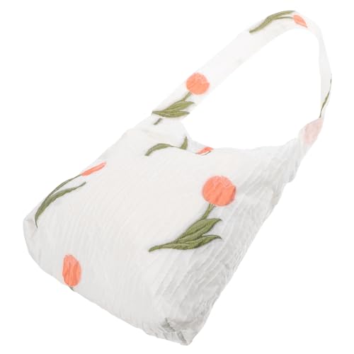 LRXIYODE Leichte Polyester Schultertasche Damen Unterarmtasche mit Blumenmuster Praktische Umhängetasche für Alltag Arbeit Shopping Schule Modische Weiße Handtasche von LRXIYODE