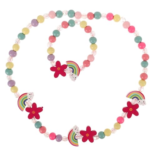 LRXIYODE Mädchen Schmuckset Holz Perlen Armband und Halskette Schmuck Set Buntes Regenbogen Design Leicht Hautfreundlich Sicher für Geschenk von LRXIYODE