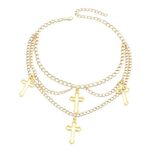 LRXIYODE Mehrlagige Damen Halskette Gold Kreuz Anhänger Gothic Stil Trendiger Modeschmuck Vielseitig für Alltag und Party von LRXIYODE