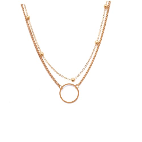 LRXIYODE Mehrlagige Damen Halskette mit Geometrischem Anhänger Kupferperlen Vielseitiges Design für Mädchen Eleganter Modeschmuck für Party und Alltag von LRXIYODE