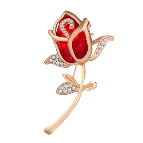 LRXIYODE Metal Brosche mit Funkelnden Strasssteinen Blumen Anstecknadel Rot Dekorative Damen Brosche für Kleidung Schal und Tasche Langlebig und Leicht Glänzende Oberflächenveredelung von LRXIYODE