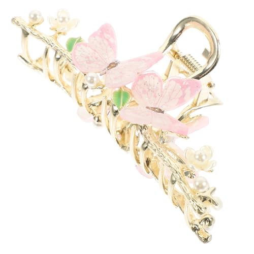 LRXIYODE Metallene Schmetterlings Haarklammer mit Perlendetail Rutschfeste Haarkralle für Dickes Haar Modischer Haarclip für Damen und Mädchen Rosa von LRXIYODE