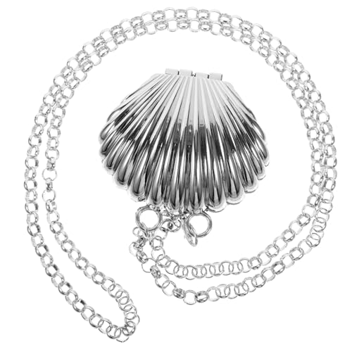 LRXIYODE Mini Crossbody Bag Shell Form Kleine Umhängetasche Damen Modisch Silber Kette Coin Bag Tragetasche für Alltag und Party von LRXIYODE