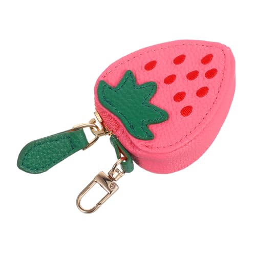 LRXIYODE Mini Erdbeer Geldbörse mit Schlüsselanhänger Kompakte PU Münzbörse mit Reißverschluss und Hängefunktion für Damen für Reise Shopping und Alltag von LRXIYODE
