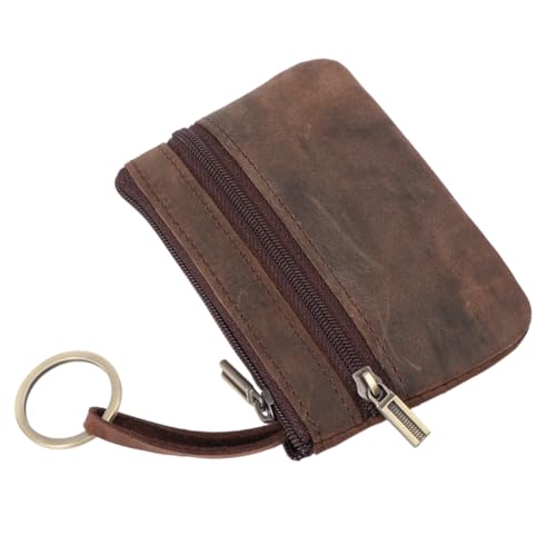 LRXIYODE Mini Vintage Geldbörse Multifunktionale Kurz Geldbörse Mit Reißverschluss Retro Geldbeutel Für Münzen Karten Und Schlüssel Dunkelbraun von LRXIYODE