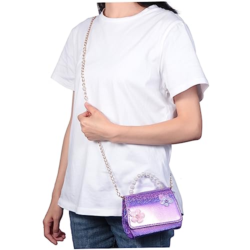 LRXIYODE Mini Perlen Umhängetasche Für Junge Mädchen Mit Floralem Muster Abnehmbarer Schultergurt Und Eleganter Handtasche in Violett Kreative Kinderhandtasche Mit Großem Stauraum Für von LRXIYODE