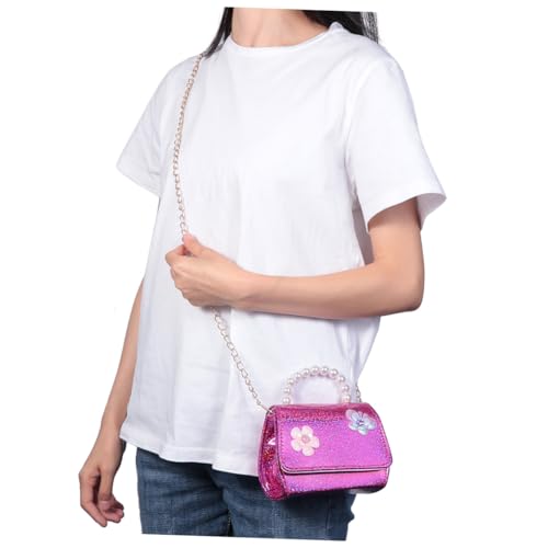 LRXIYODE Perlentasche Für Junge Mädchen Mit Abnehmbarem Schultergurt Perlenhandtasche Kettentasche Handtasche Für Junge Mädchen Mini-Tasche Blumenmuster Rot von LRXIYODE