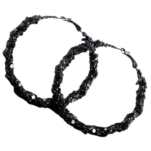 LRXIYODE Minimalistische Große Schwarze Creolen Ohrringe Damen Geometrische Statement Ringe Klobige Hängende Ohrschmuck für Alltag und Abendkleidung von LRXIYODE
