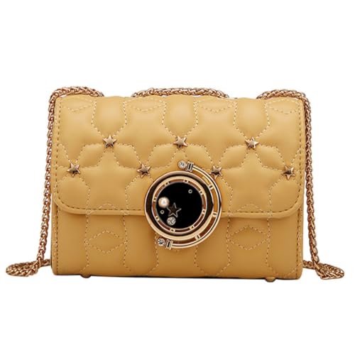 LRXIYODE Modische Damen Umhängetasche mit Kettenriemen Kleine Quadratische Schultertasche aus Strapazierfähigem PU Vielseitige Crossbody Bag für Alltag Shopping und Freizeit Gelb von LRXIYODE