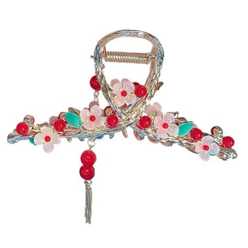 LRXIYODE Modischer Großer Haarclip mit Roten Perlen und Tassel Metall haarklammer für Damen und Mädchen Langlebiges Robustes Haarschmuck accessoire für Büro Party und Alltag von LRXIYODE