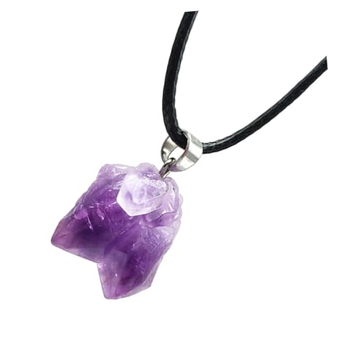 LRXIYODE Natürliche Amethyst Halskette Unregelmäßiger Rohstein Anhänger Damen Schmuck Mit Wachsband Langlebiges Design Für Alltag Und Geschenk von LRXIYODE