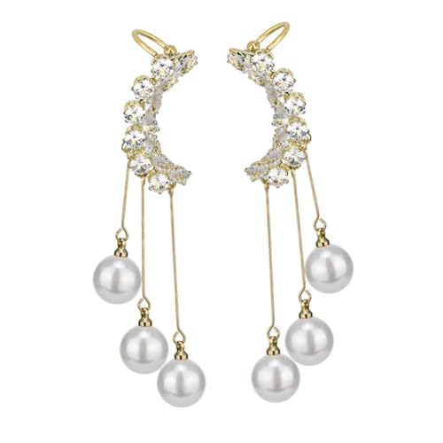 LRXIYODE Non Piercing Ohrklemme mit Perlen und Strassbesatz Quasten Ohrringe für Damen Ohrklemmen Schmuck Langlebig und Komfortabel für und Alltag von LRXIYODE