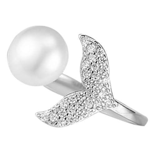 LRXIYODE Offener Damenring Meerjungfrau Design mit Perle Verstellbarer Schmuck für Geburtstag Valentinstag Hochzeit Alltagsmode Eleganter Stil von LRXIYODE