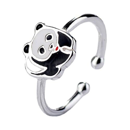 LRXIYODE Offener Panda Ring Damen Verstellbar Kreatives Design Silberfarben Elegant für Festival Cosplay Party Schmuck von LRXIYODE